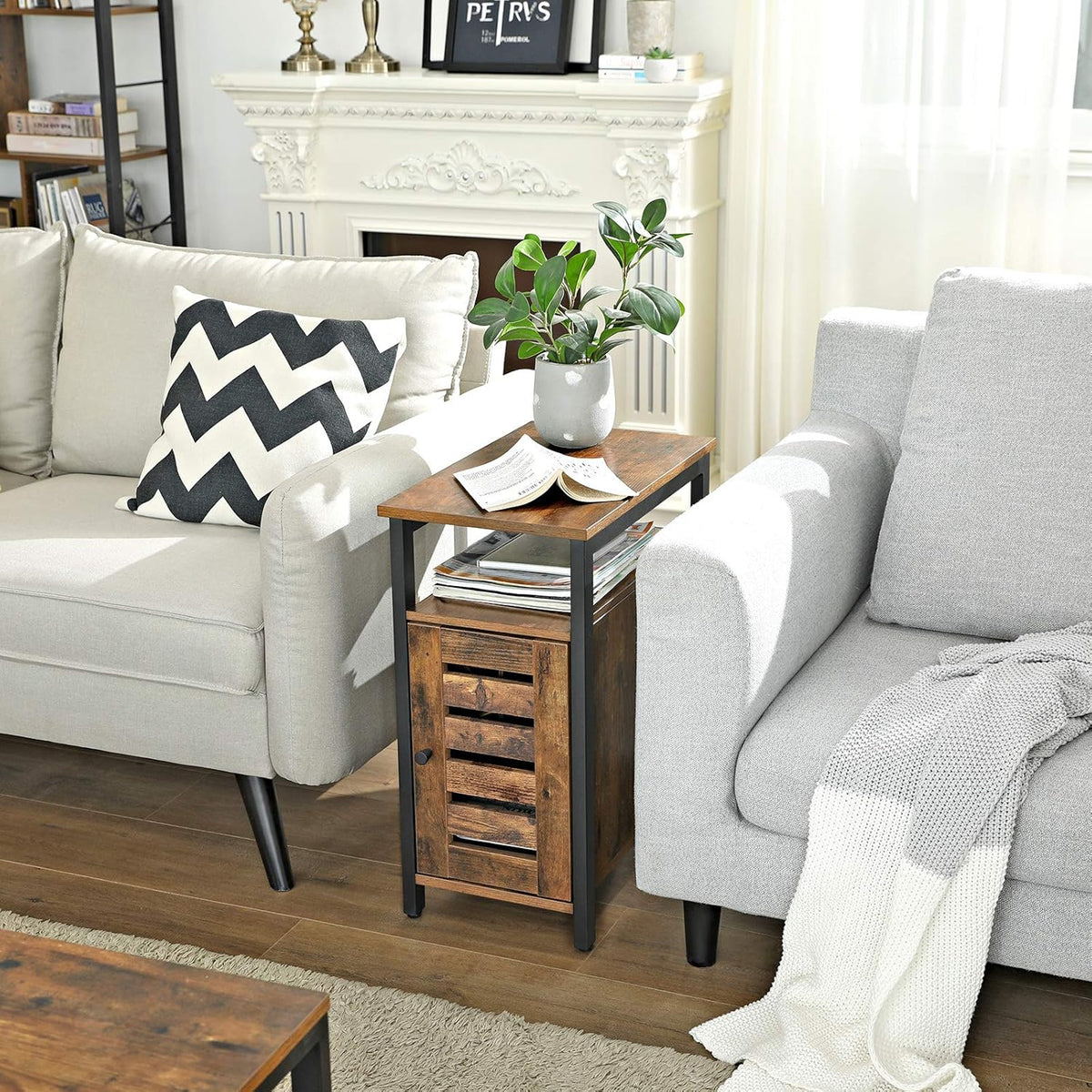 Rustic Brown Side Table with Storage Shelf I3907