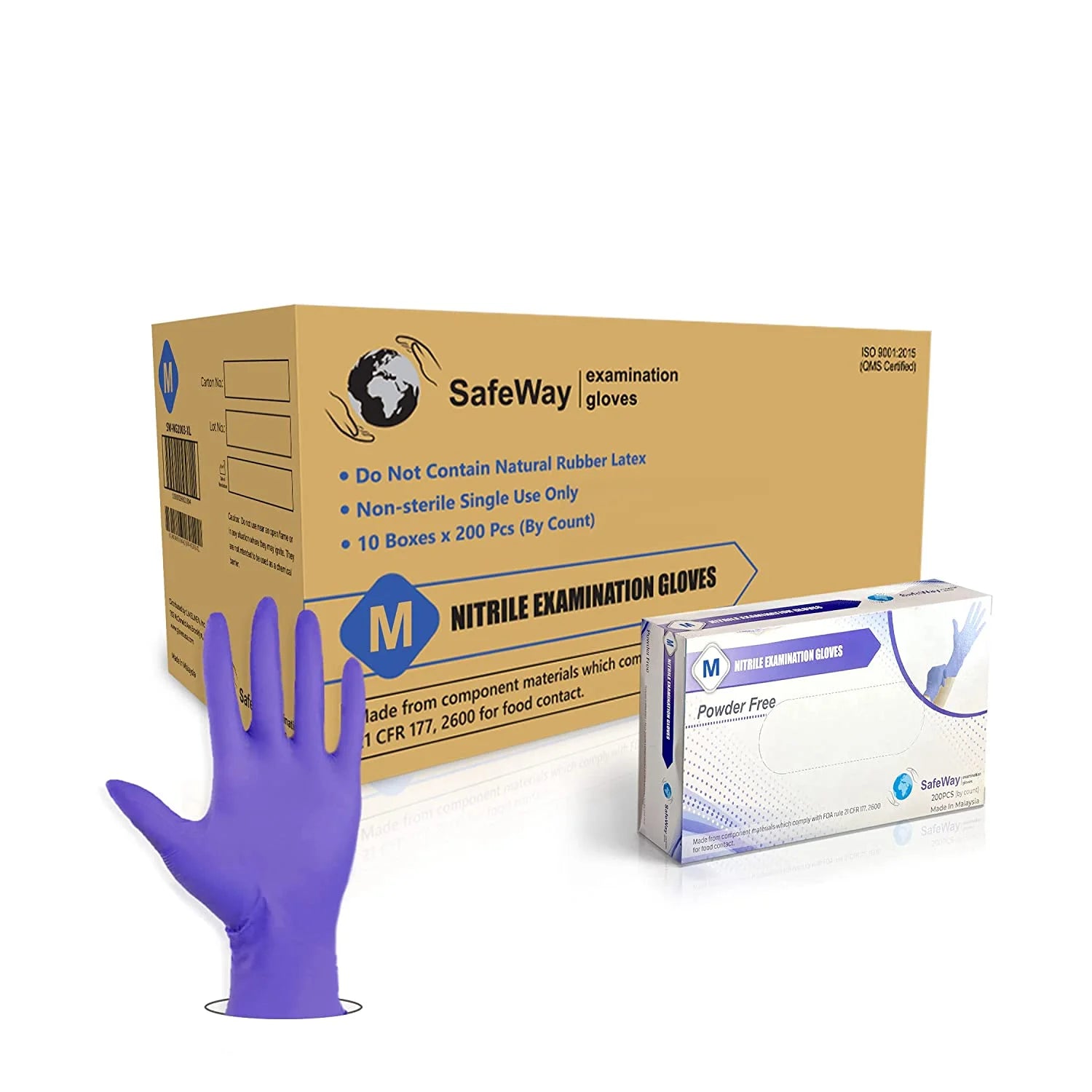 Nitrile Disposable Exam Gloves, Large, 2000/Box, Textured Fingertips Y82408
