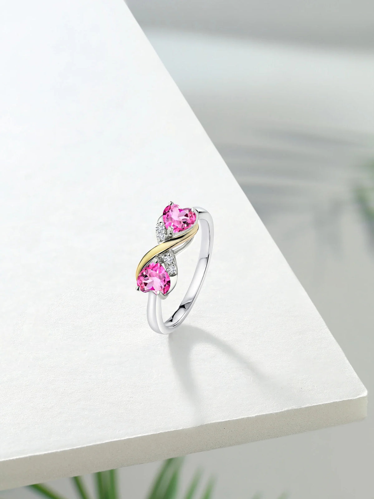 925 Silver 10K Yellow Gold Pink Mystic Topaz White Lab Grown Diamond Ring Z636914