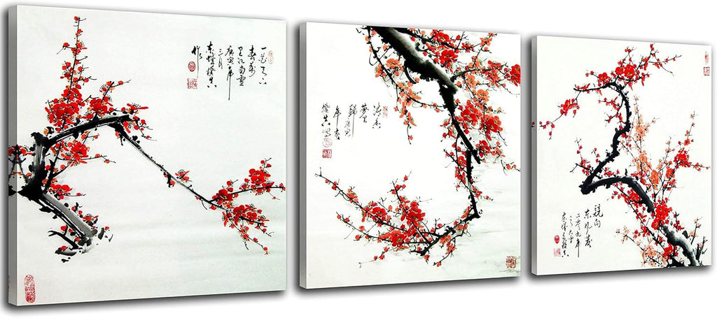 Red Plum Blossom Canvas Prints 3 Pcs Framed 16x16inches T271938