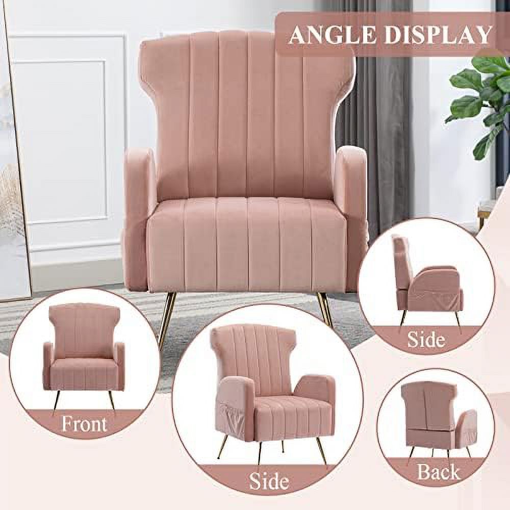 Brown Velvet Wing Back Accent Chair with Metal Gold Legs U193262