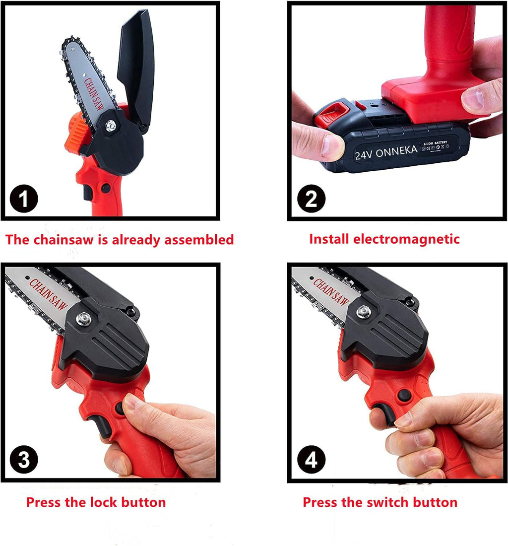 4 Inch 24V Cordless Electric Chainsaw, Pack of 2 I1428