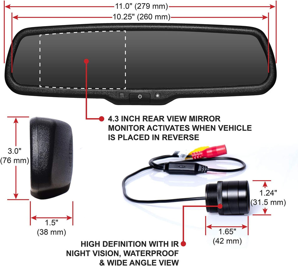 Rearview Car Mirror with 4.3 Inch Monitor and Backup Camera V726