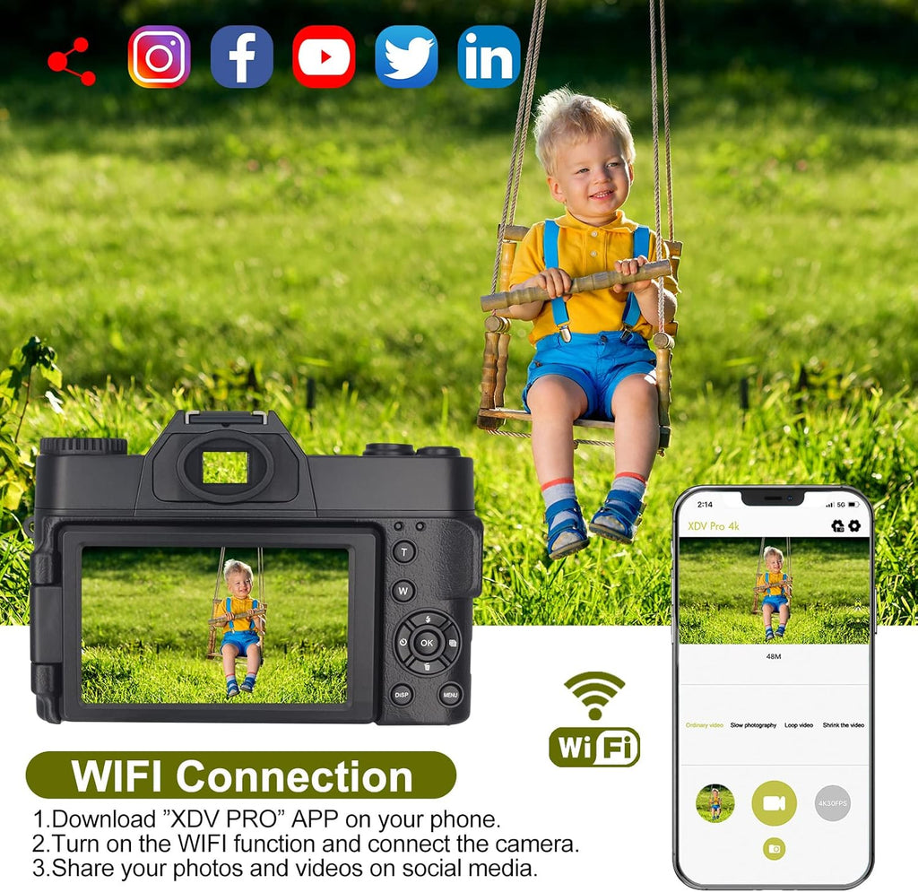 4K 48MP Full HD WiFi Digital Camera with Flip Screen E177
