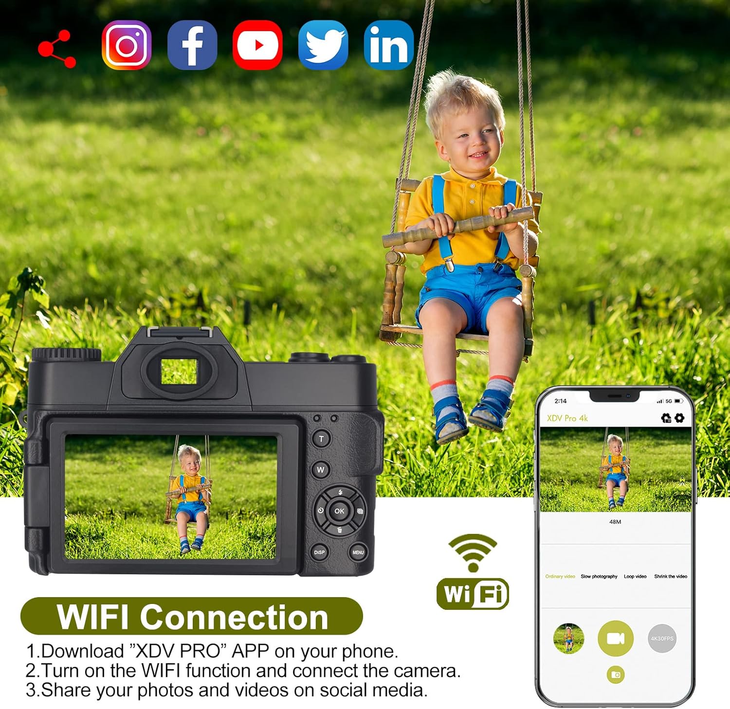 4K 48MP Full HD WiFi Digital Camera with Flip Screen E177