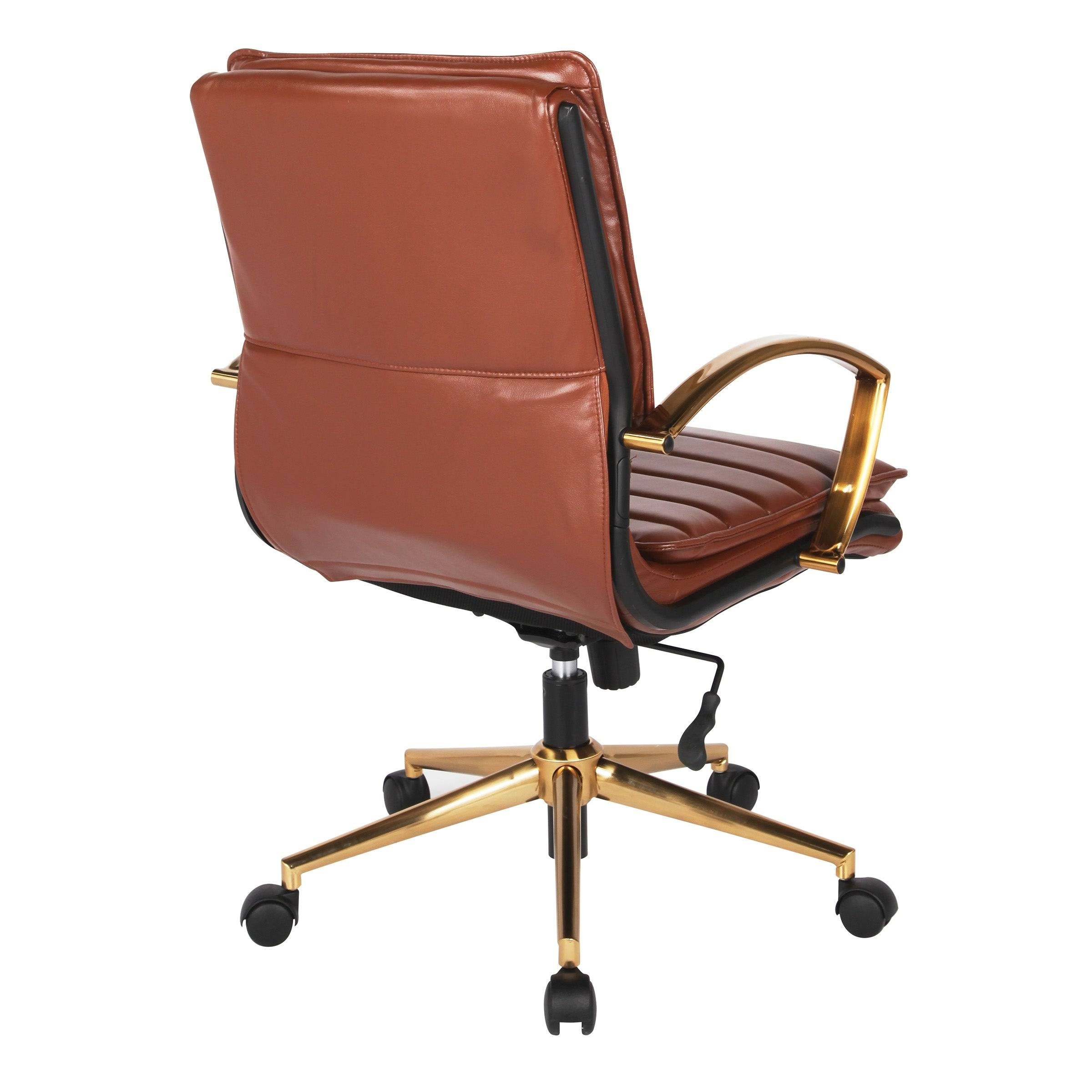 Navy Faux Leather Mid-Back Chair with Gold F7690