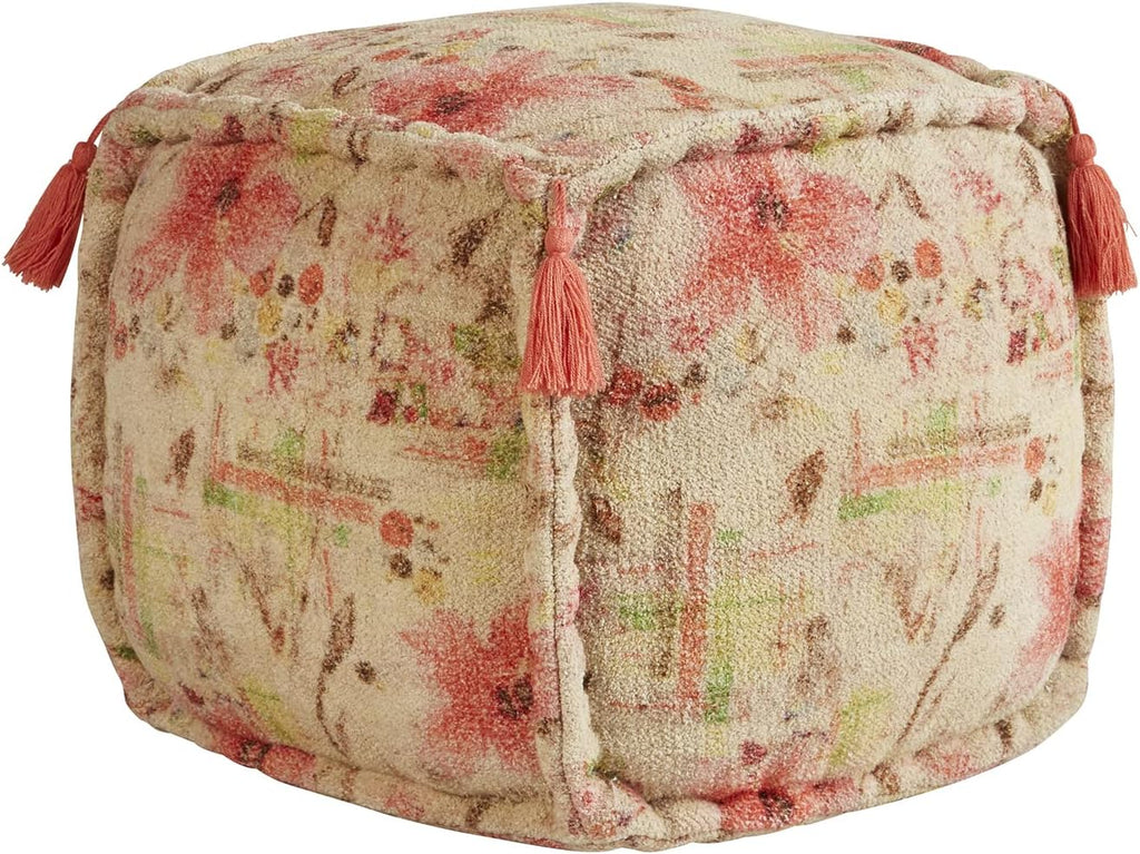 Floral Print Fabric Foot Stool Ottoman Pouf, 16" x 16" U6812