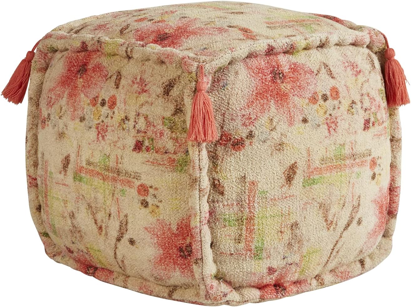 Floral Print Fabric Foot Stool Ottoman Pouf, 16" x 16" U6812