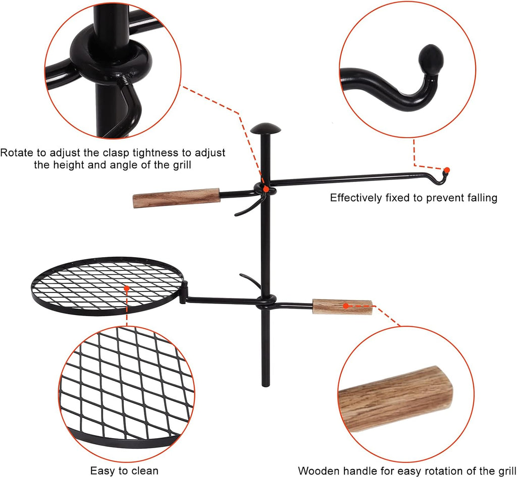 Campfire Swivel Grill Grate, 360° Adjustable 13 Inch Heavy Duty Portable Cooking Griddle P6771