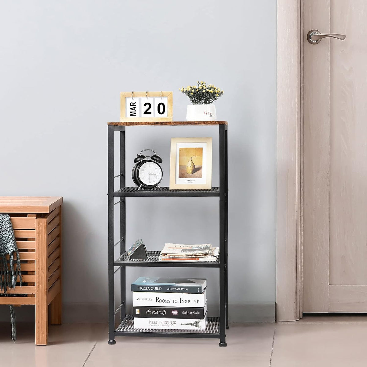 4-Tier Industrial Wood Serving Cart with Wheels Y545307