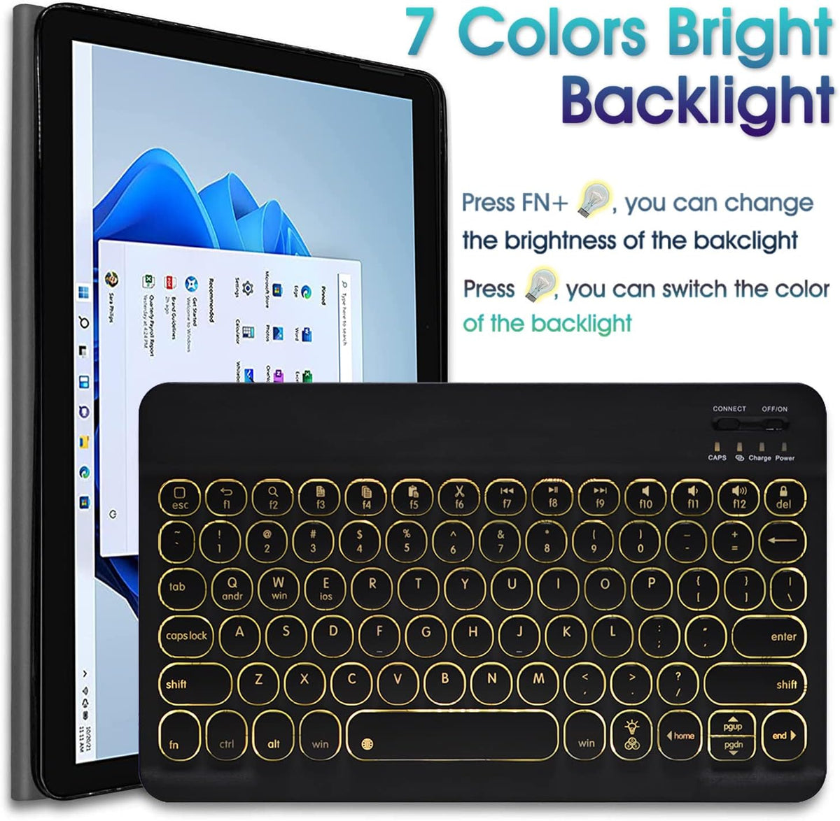 Backlit Keyboard Case for Surface Go 3 / Surface Go 2 / Surface Go Tablet, 7 Colors Backlight Magnetic Detachable Wireless Keyboard with PU Cover Case Pack of 2 J903891