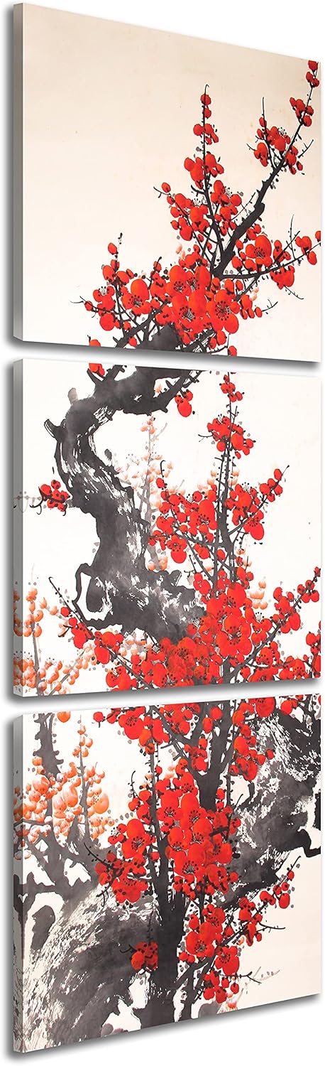 Red Plum Blossom Canvas Prints 3 Pcs Framed 16x16inches T271938