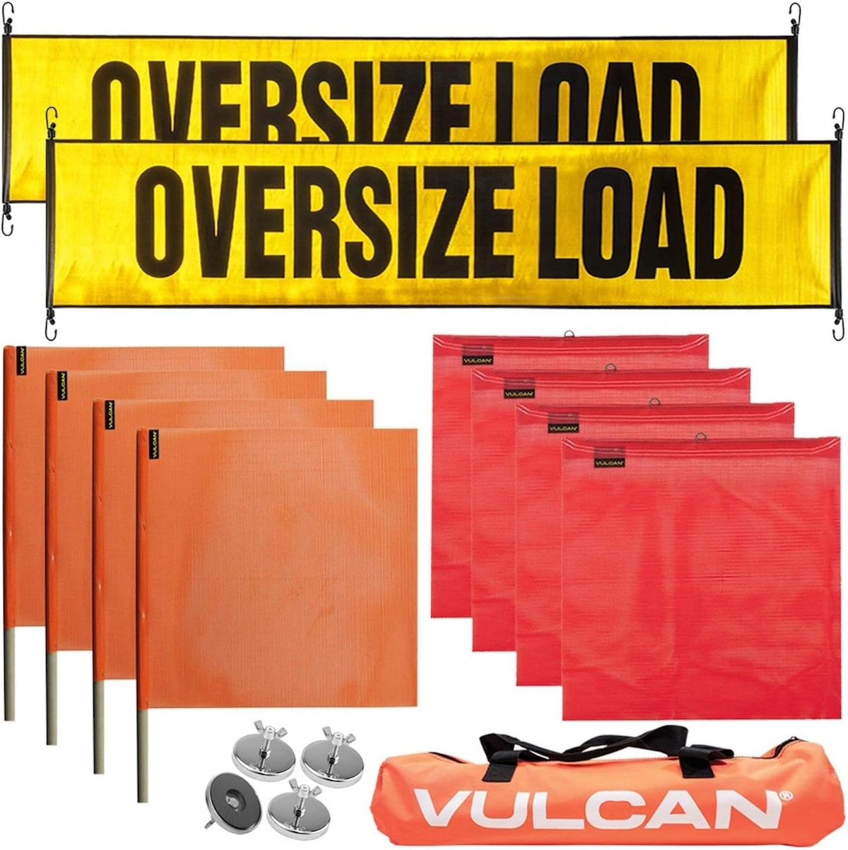 2 Reflective Stretch Cord Oversize Load Banners, 4 Red Flags, 4 Orange Flags, 4 Magnets F1840