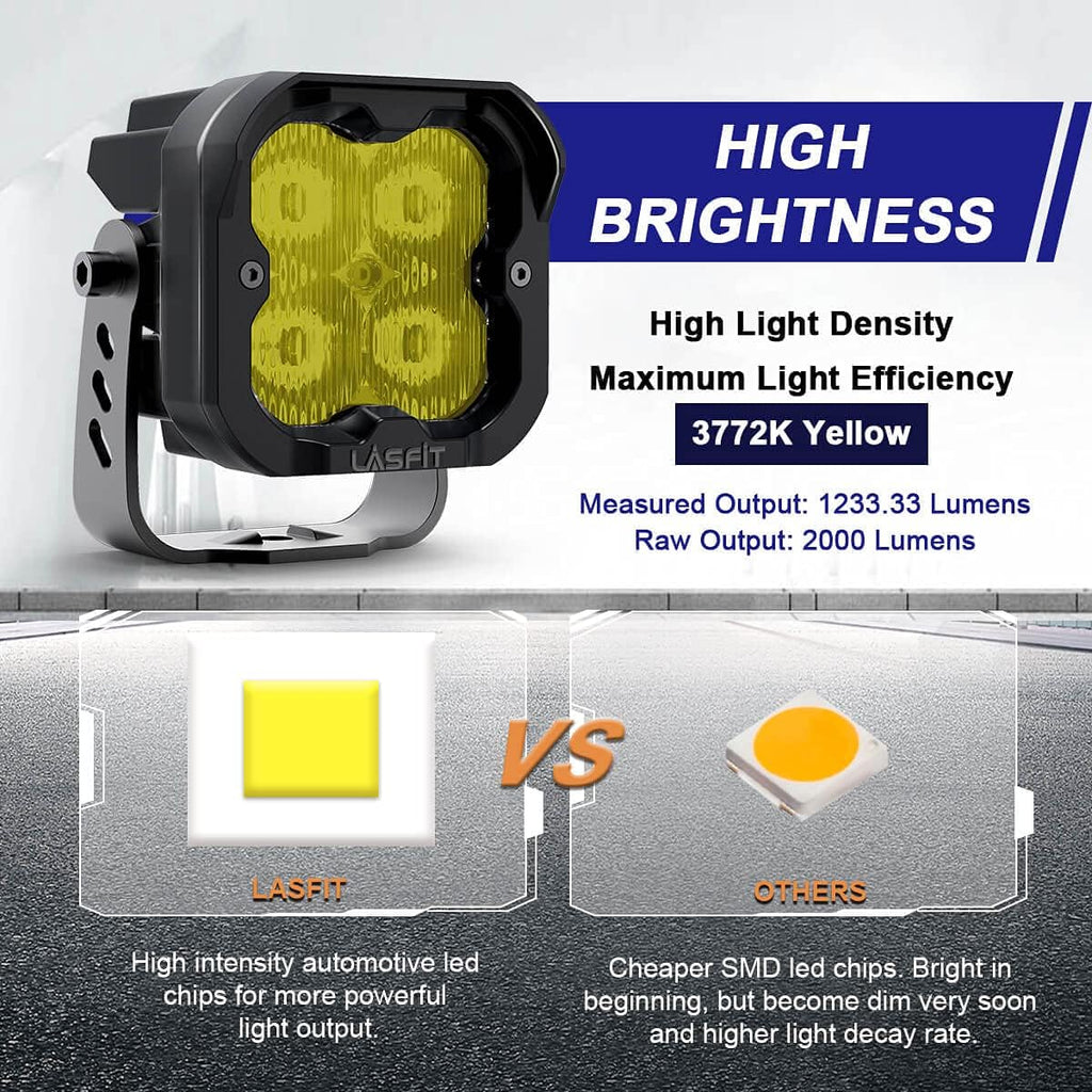 Yellow LED Pod Lights 3 inch 2pcs 18W 3700K Offroad Lighting T543405