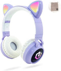 Wireless Bluetooth Over-Ear Headphones with Cat Ears LED Lights Foldable Microphone V383