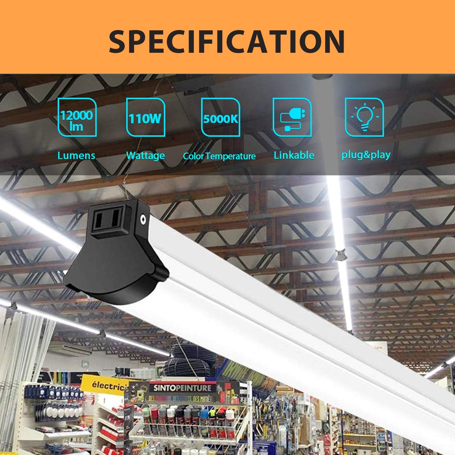 8FT 110W 12000 Lumen 5000K LED Shop Light, 4 Pack Z79535