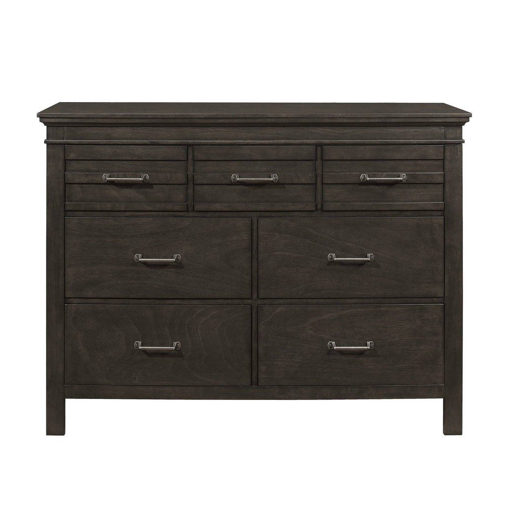 Gray 7 Drawer Wooden Dresser with Bar Pulls F104