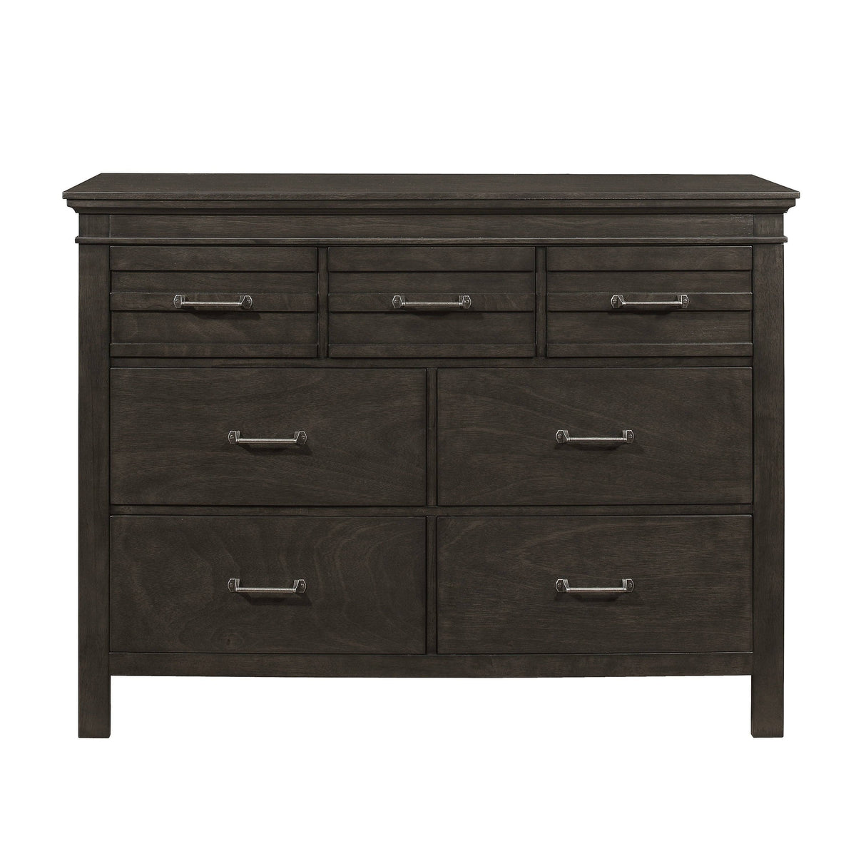 Gray 7 Drawer Wooden Dresser with Bar Pulls F104