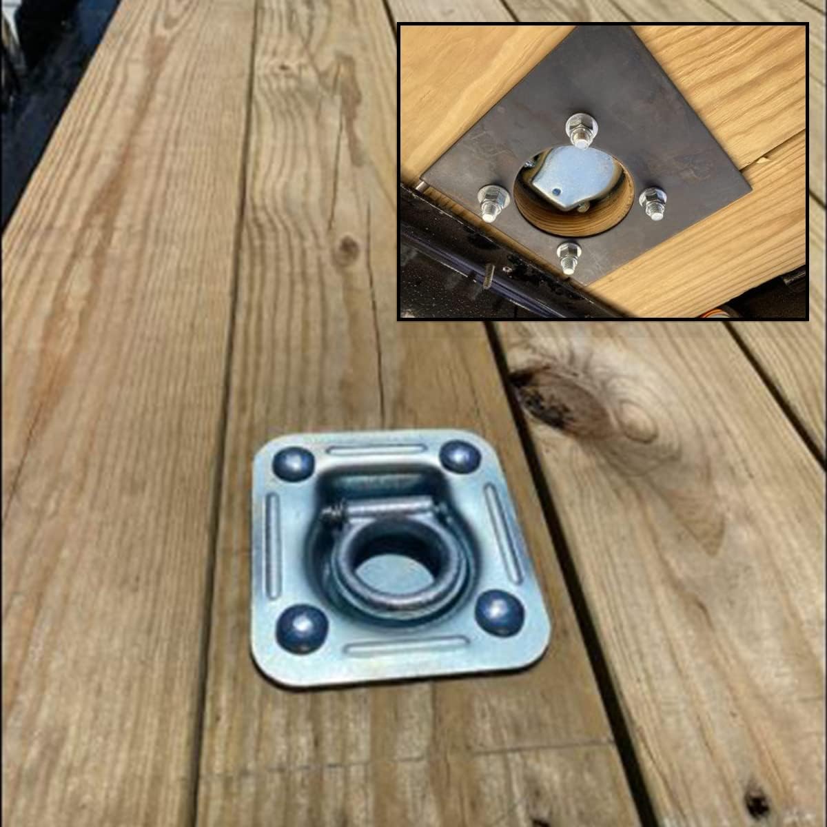 Four Recessed Tie-Down D-Rings with Mounting Lock Plate and Bolting Hardware P8368