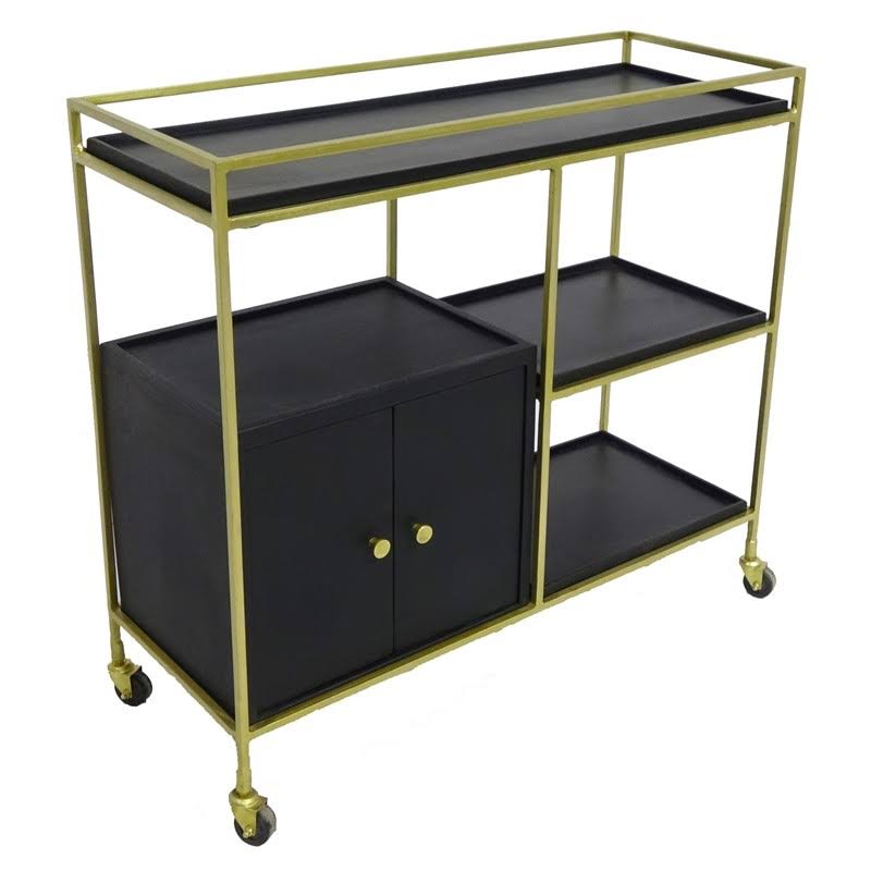 Black 3 Shelf 2 Door Cabinet Bar Cart A1408