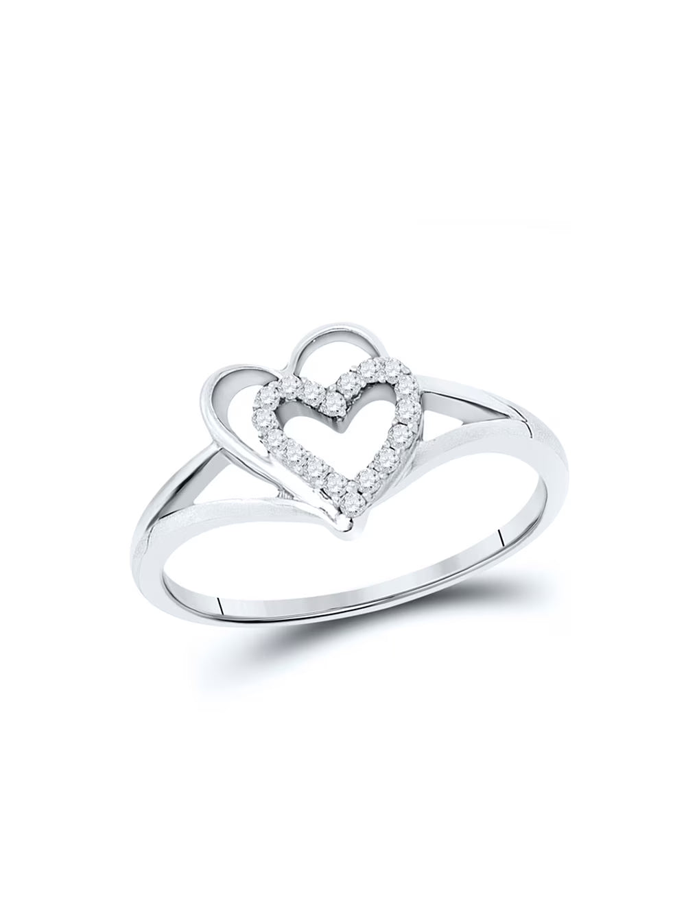 10kt White Gold Diamond Double Nested Heart Ring 1/8 Cttw Z2604