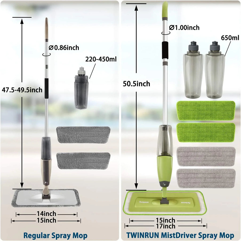 Microfiber Spray Mop with 2 Refillable Water Bottles, 4 Washable Mop Pads, 650 ml V22447