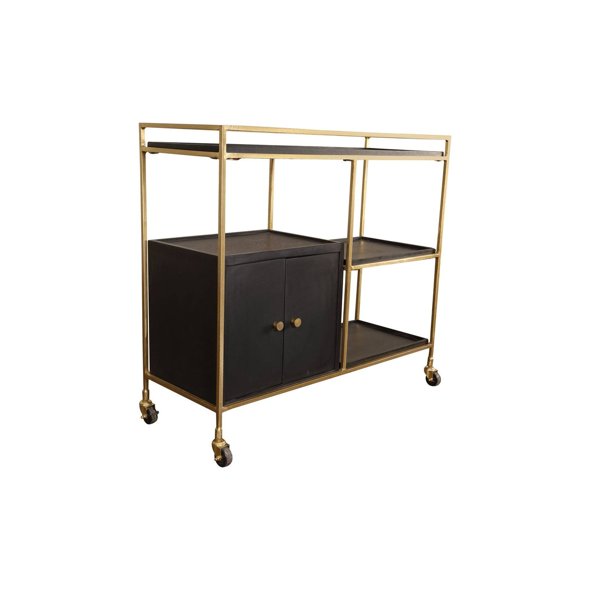 Black 3 Shelf 2 Door Cabinet Bar Cart A1408