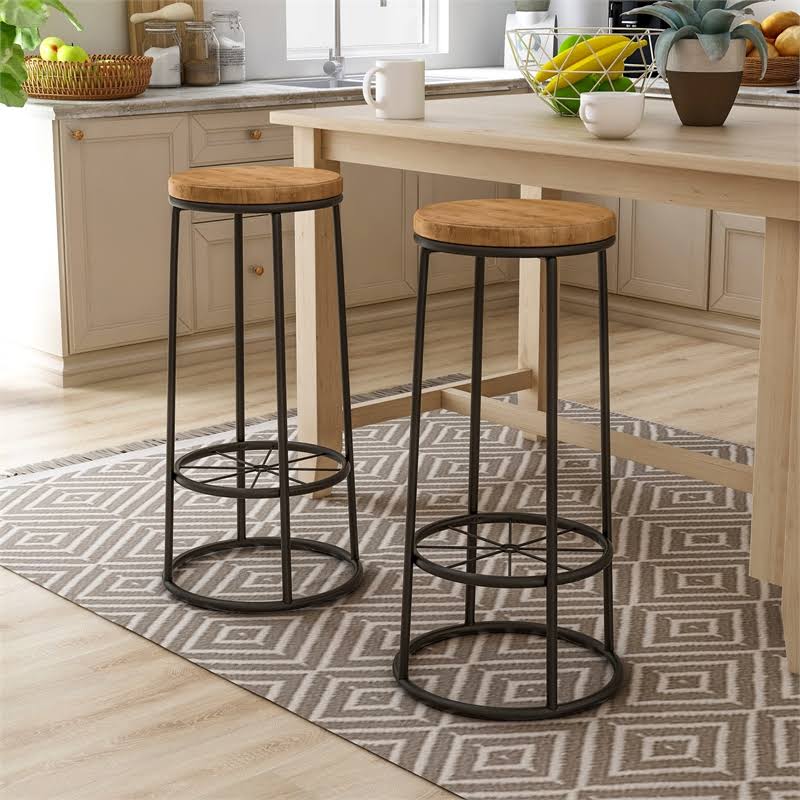Metal Frame Bar Stool in Warm Oak (Set of 2) X953426