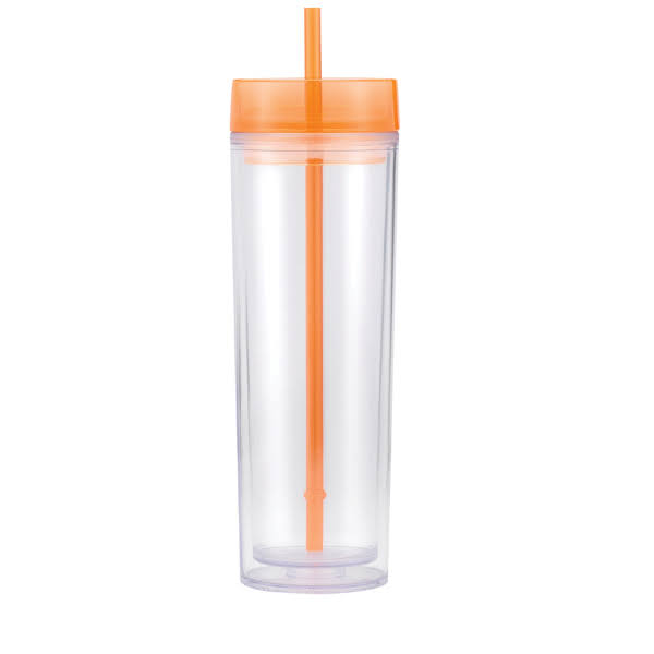 16 oz Double Wall Plastic Tumbler with Straw and Lid K94313
