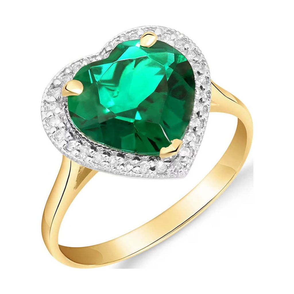14K Solid Yellow Gold Emerald Natural Diamonds Halo Ring H5084
