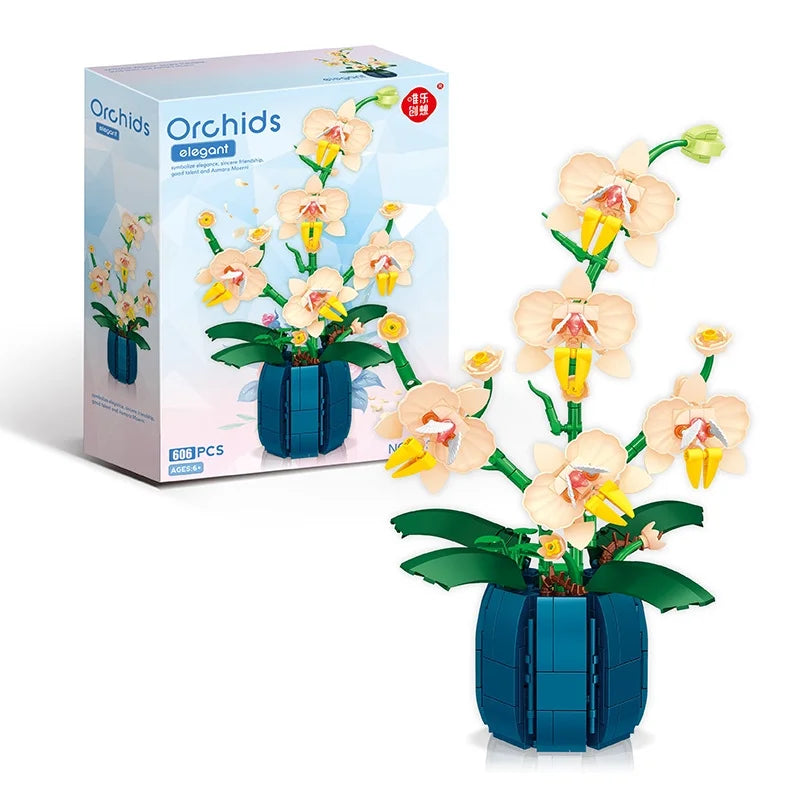Orchid Flower Bouquet Building Blocks Kit 606 Pcs C96385