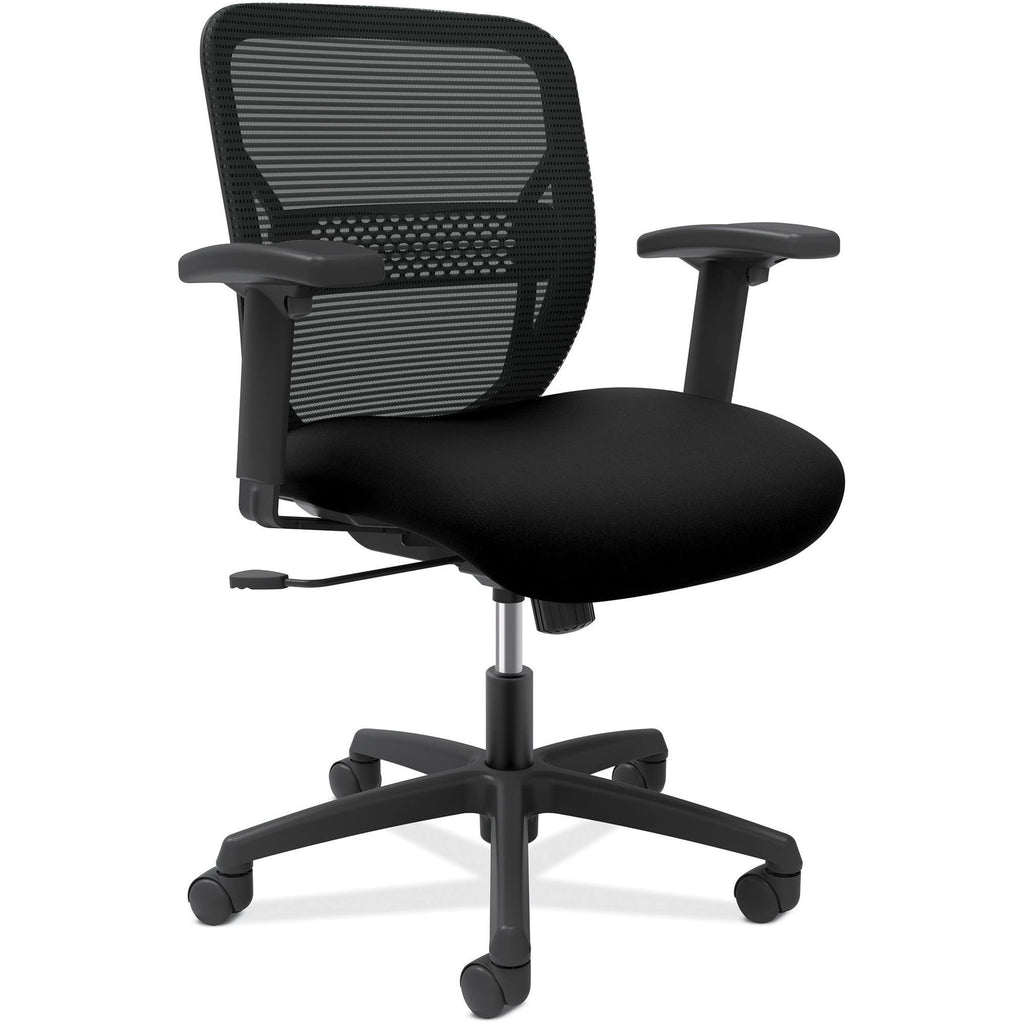 Black Mid-Back Task Chair with Height-Adjustable Arms V375820