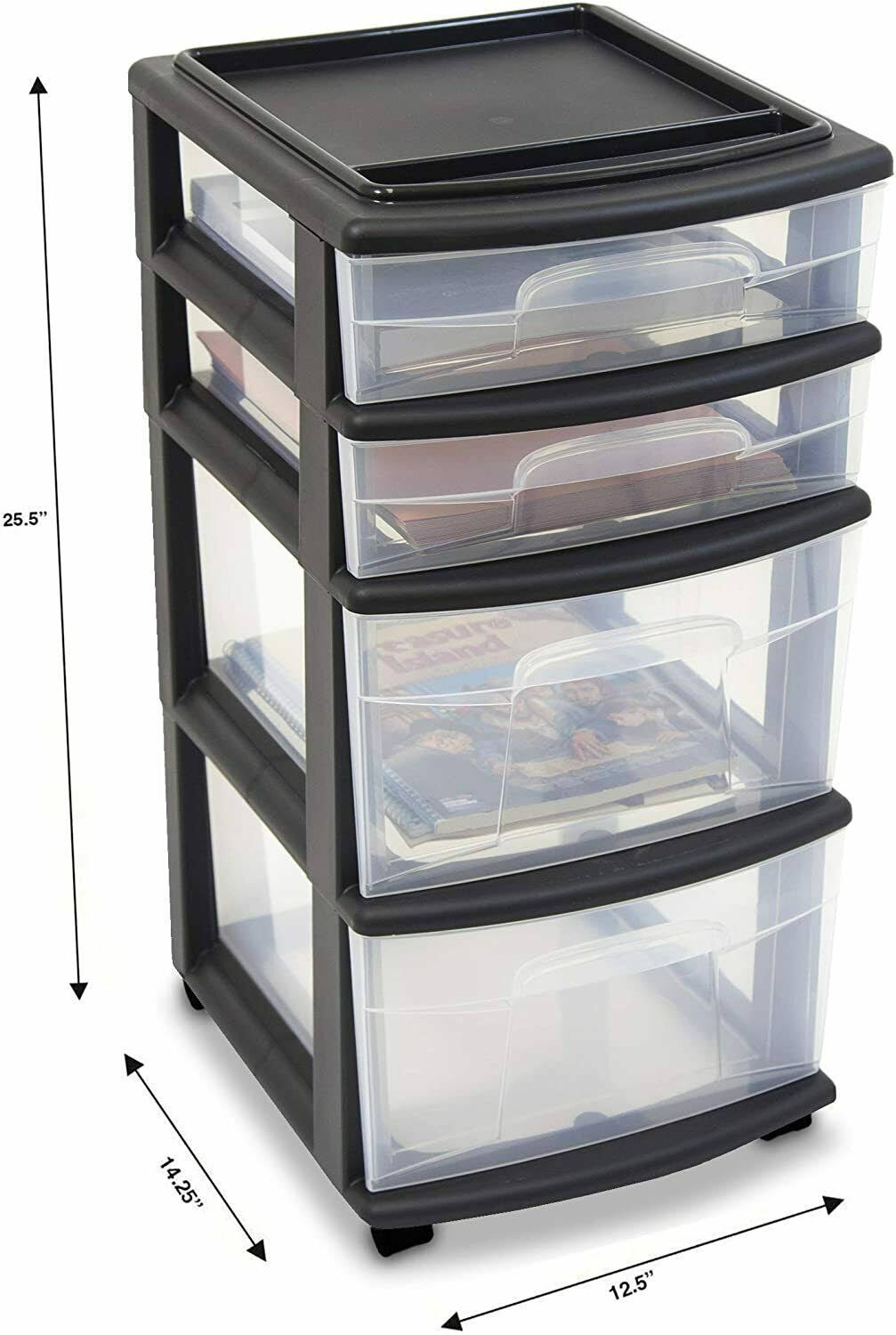 4 Storage Cart Set Black Frame Clear Drawers D9853