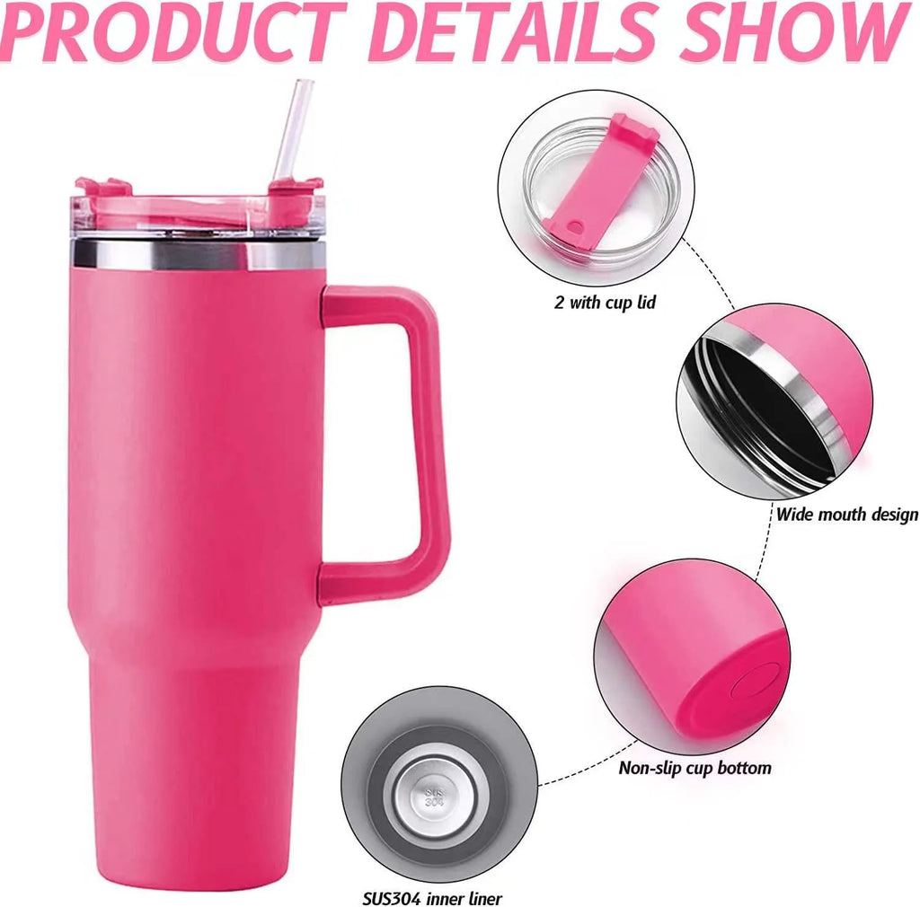 40 oz Stainless Steel Insulated Tumbler with Straw and Handle R1839