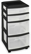 4 Storage Cart Set Black Frame Clear Drawers D9853