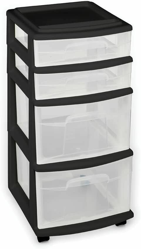 4 Storage Cart Set Black Frame Clear Drawers D9853
