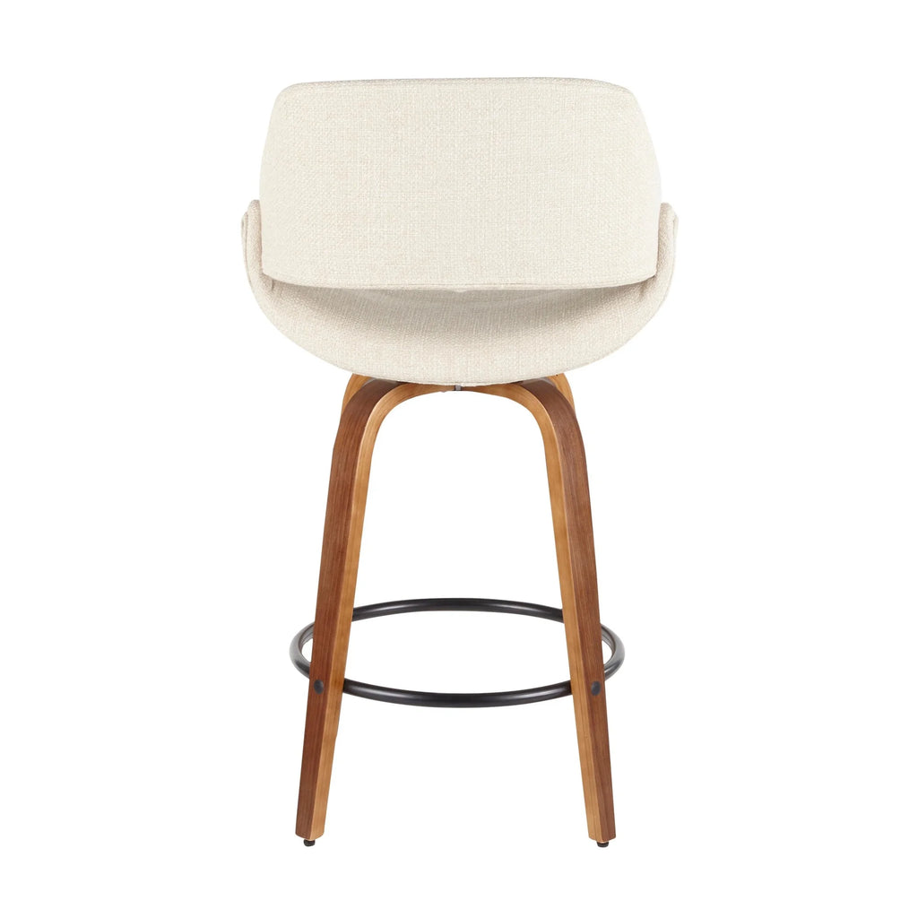 Mid-Century Modern Counter Stool in Walnut and Cream Fabric, Set of 2 R979041