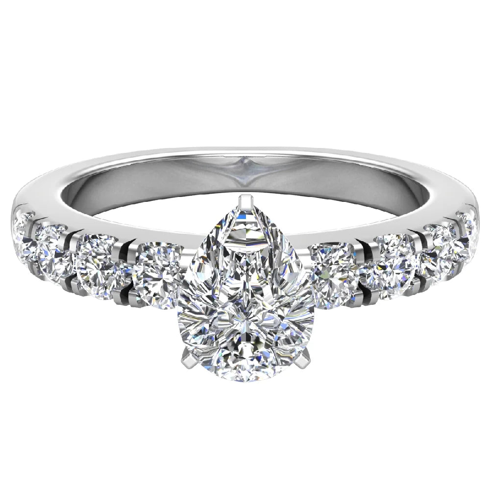 GIA Certified Pear Cut Solitaire Diamond Ring 18K White Gold 1.20 Carat C51357
