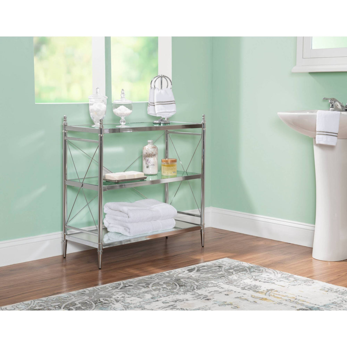 Chrome and Glass Floor Console H530