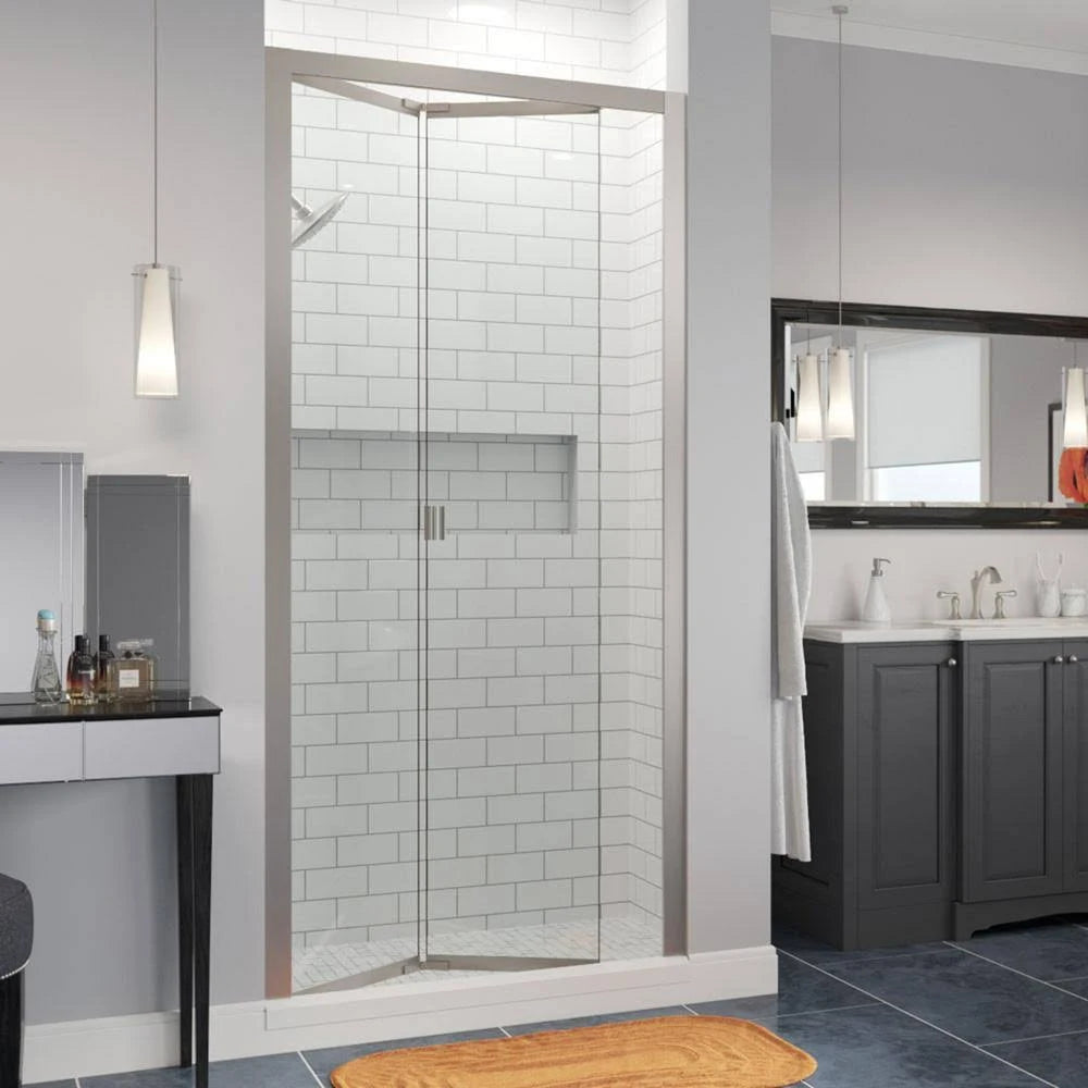 Folding Semi-Frameless Shower Door Brushed Nickel Clear S591716