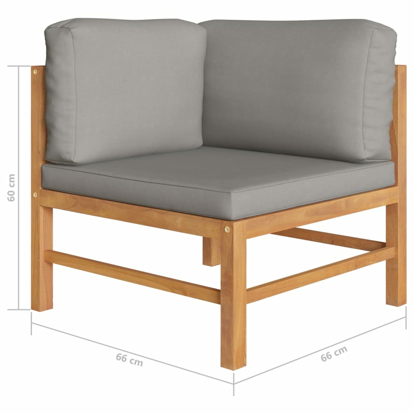 2-Seater Teak Wood Corner Sofa Set with Dark Gray Cushion A5799