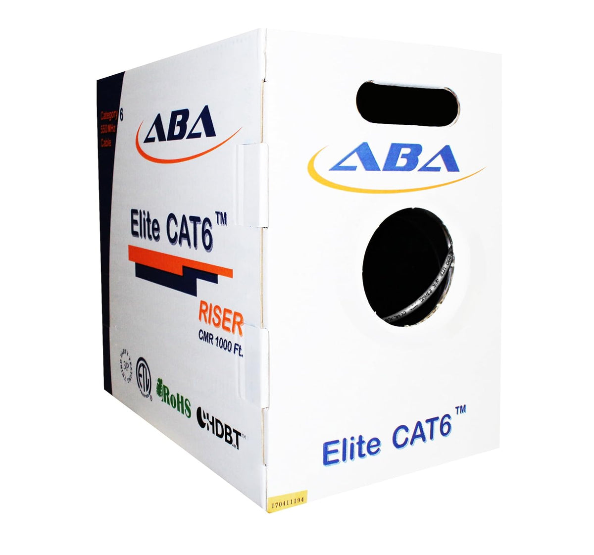 Cat6 Riser Ethernet Cable 1000ft White Unshielded Twisted Pair 23AWG Solid Bare Copper Bulk W47284