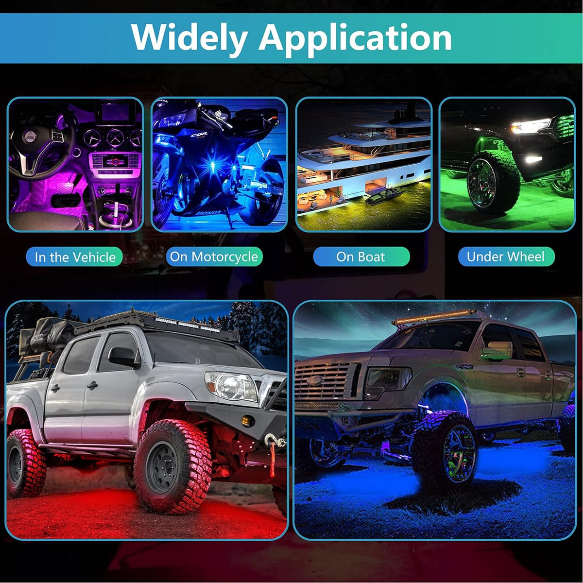 12 Pods LED Rock Lights Kit, APP/RF Control Multicolor Waterproof Exterior Rock Lights I193