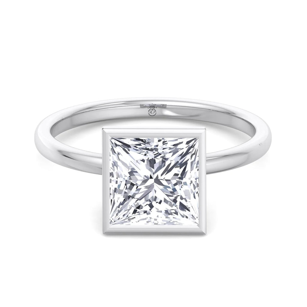 Moissanite Princess Cut Lab Diamond Bezel Set Engagement Ring N910