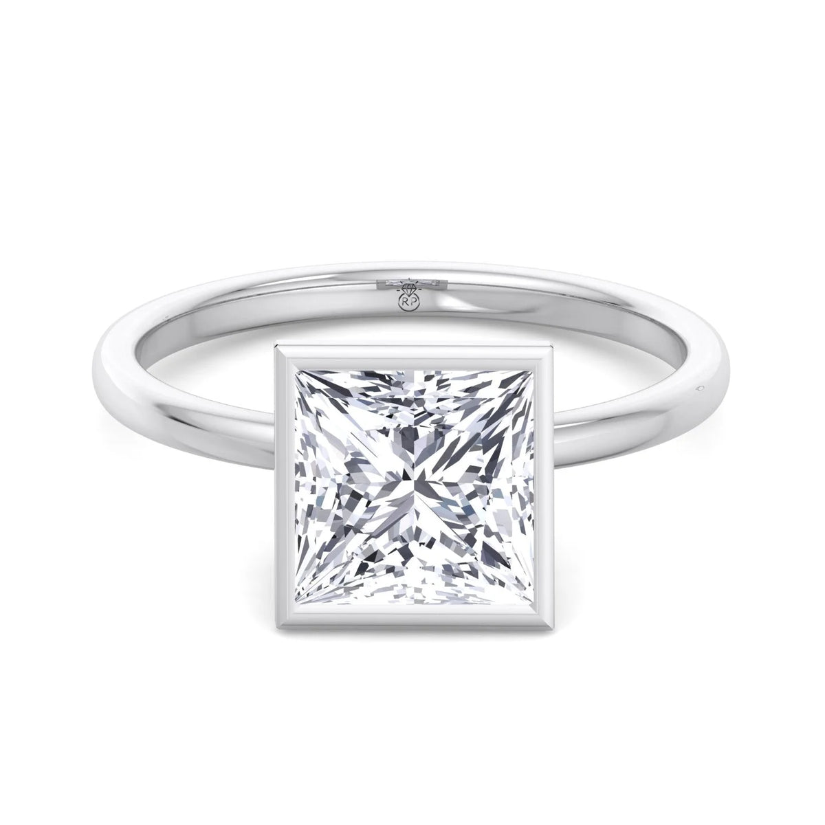 Moissanite Princess Cut Lab Diamond Bezel Set Engagement Ring N910
