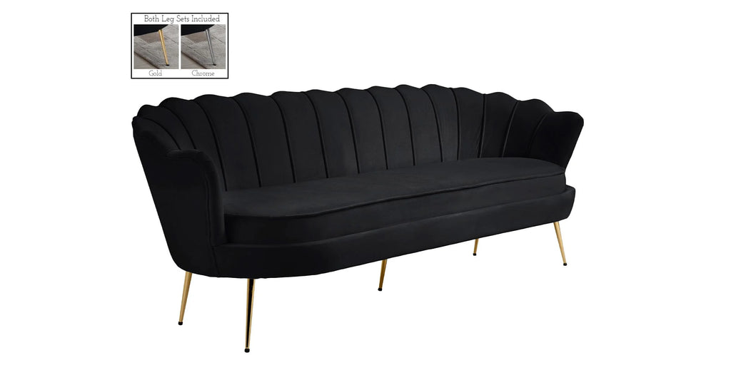 Black Velvet Channel Tufted Sofa F16524