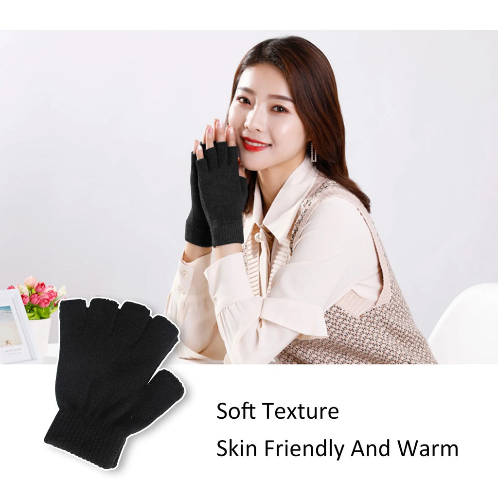 12 Pairs Black Knit Touchscreen Fingerless Gloves V6614