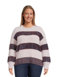 Metallic Stripe Pullover Sweater with Long Sleeves B859452
