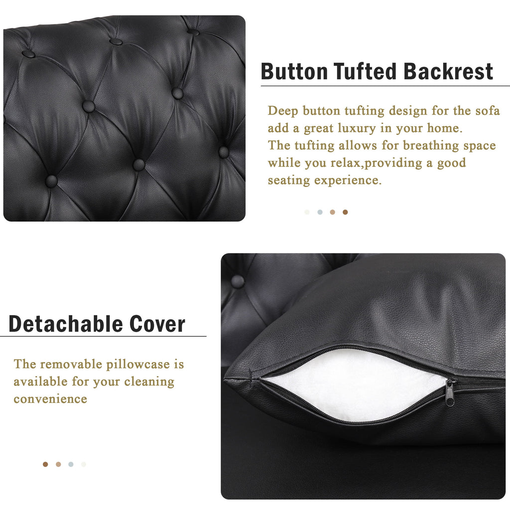 Black PU Upholstered Sofa with Metal Legs S899659