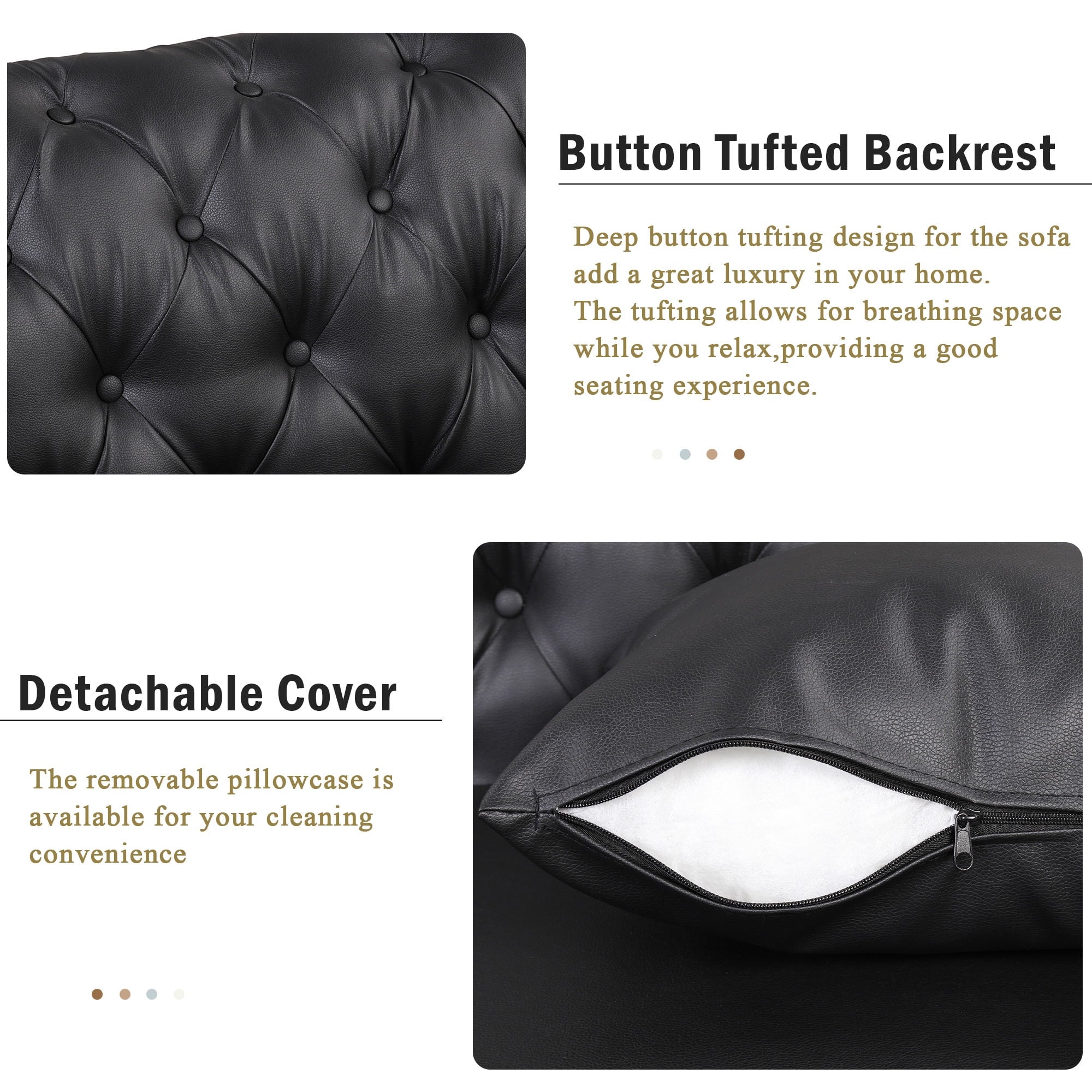 Black PU Upholstered Sofa with Metal Legs S899659